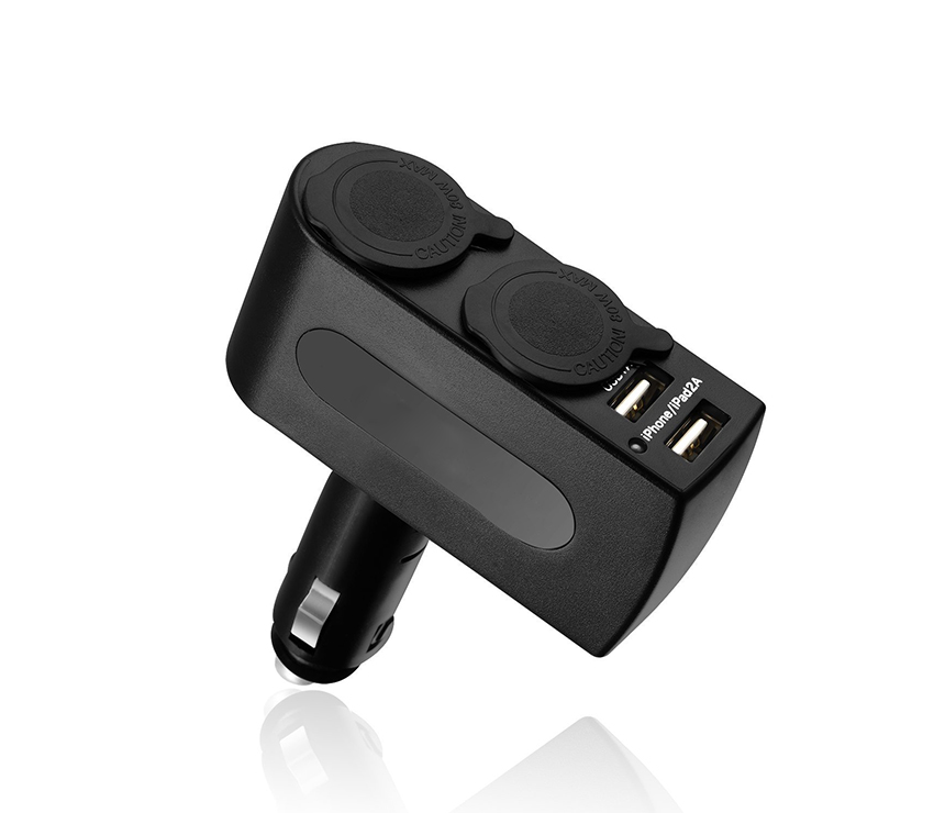 PA220 Dual Cigarette Socket Car Charger with 2 Ports USB Hub